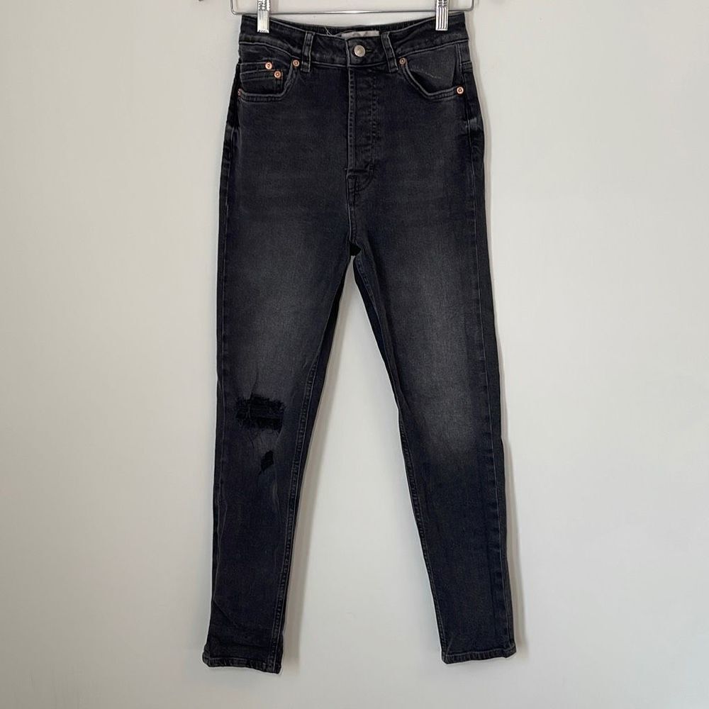 Free People Women's Distressed Jeans Skinny Button Fly Slim Fit Black Size 26